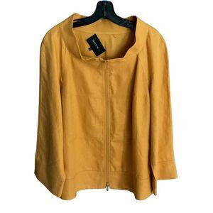 Lafayette 148 New York Jacket Linen Zipper Front Yellow 2 Pockets Size XL